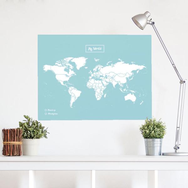 FRENCH Carte Du Monde Blue CANVAS / World Map FRENCH Version