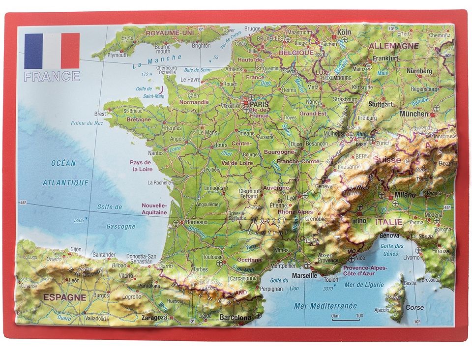 Carte postale en relief France as 3d map