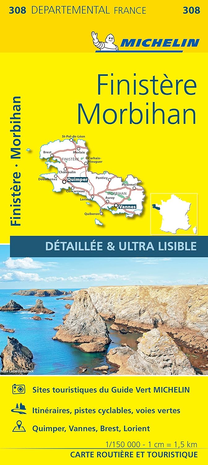 Departmental Map # 308 - Finistère & Morbihan | Michelin (French)