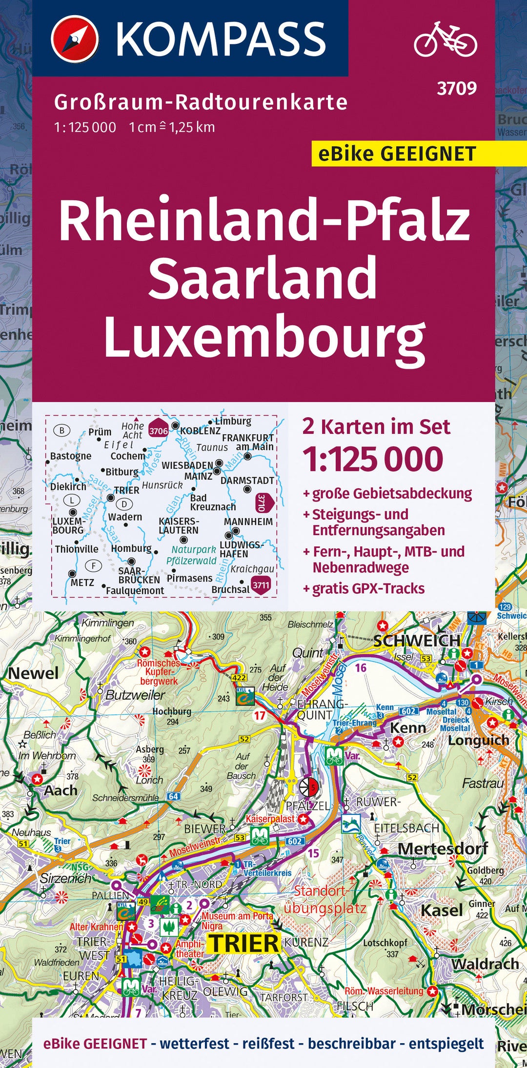 Cycling map no. F3709 - Rheinland-Pfalz, Saarland, Luxembourg | Kompass