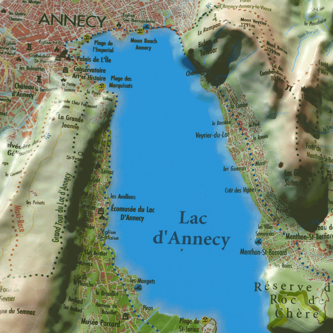 Relief wall map - Lake Annecy - 61 cm x 41 cm | 3D Map