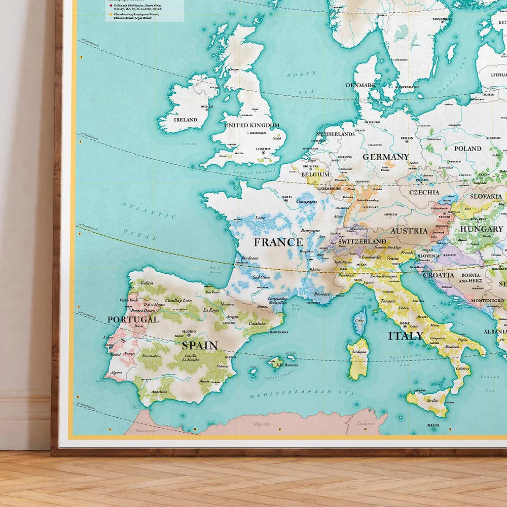 Affiche - European Wine Map - 70 x 100 cm carte murale petit tube La carte des vins 
