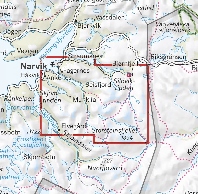 Carte de haute montagne - Narvik: Rombakstøtta, Skjomtinden & Storsteinsfjellet (Norvège) | Calazo - Høyfjellskart carte pliée Calazo 