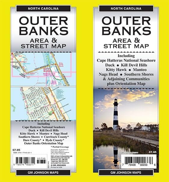 Carte de la région et des rues des Outer Banks | GM Johnson carte pliée GM Johnson 