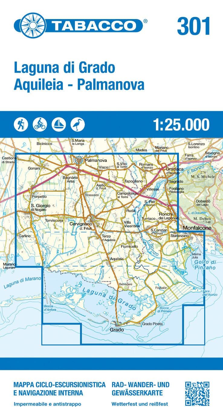 Carte de randonnée n° 301 - Laguna di Grado, Aquileia, Palmanova (Frioul-Vénétie Julienne, Italie) | Tabacco carte pliée Tabacco 