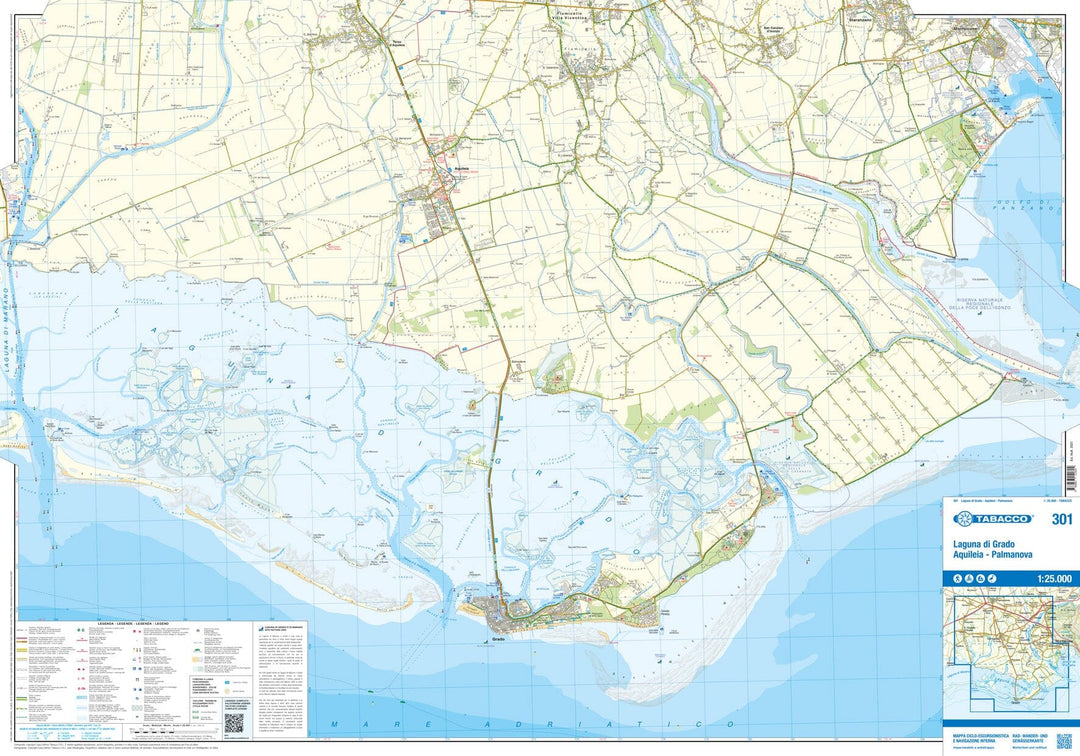 Carte de randonnée n° 301 - Laguna di Grado, Aquileia, Palmanova (Frioul-Vénétie Julienne, Italie) | Tabacco carte pliée Tabacco 