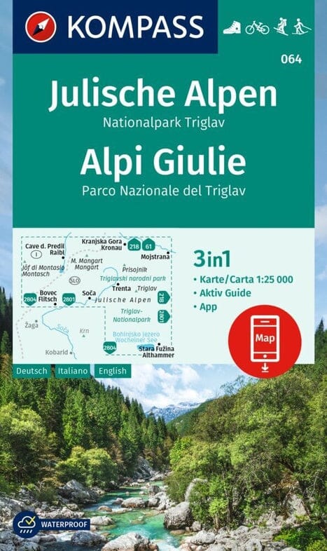 Carte de randonnée n° 64 - Alpes Juliennes, Parc National du Triglav (Slovénie) | Kompass carte pliée Kompass 