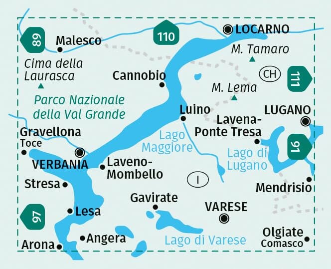 Carte de randonnée n° 90 - Lac Majeur & lac de Varèse | Kompass carte pliée Kompass 