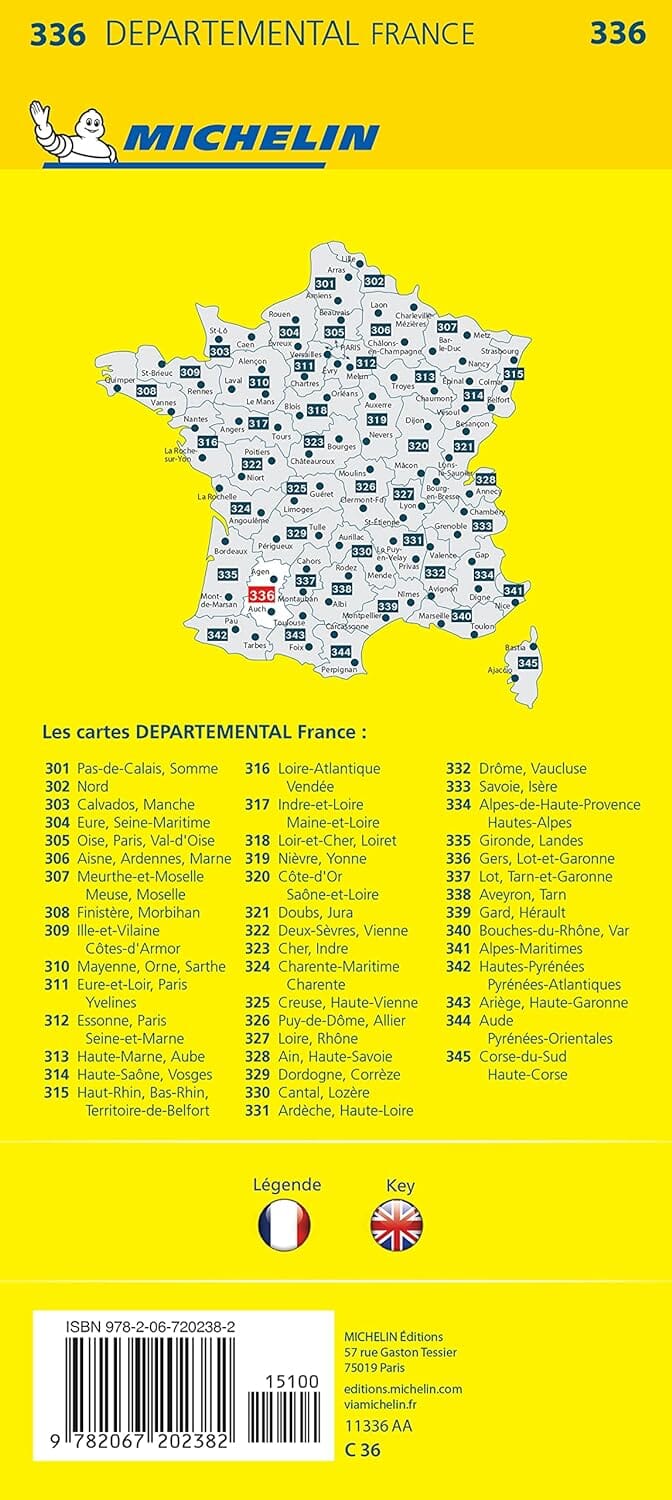 Carte départementale n° 336 - Gers & Lot-et-Garonne | Michelin carte pliée Michelin 