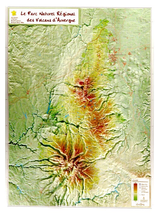 Carte en relief petit format - Parc naturel régional des Volcans d'Auvergne - 42,4 X 31,9 cm carte relief petit format Reliefs Editions 