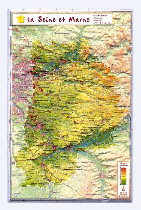 Carte en relief petit format - Seine-et- Marne - 31,4 X 21,8 cm carte relief petit format Reliefs Editions 
