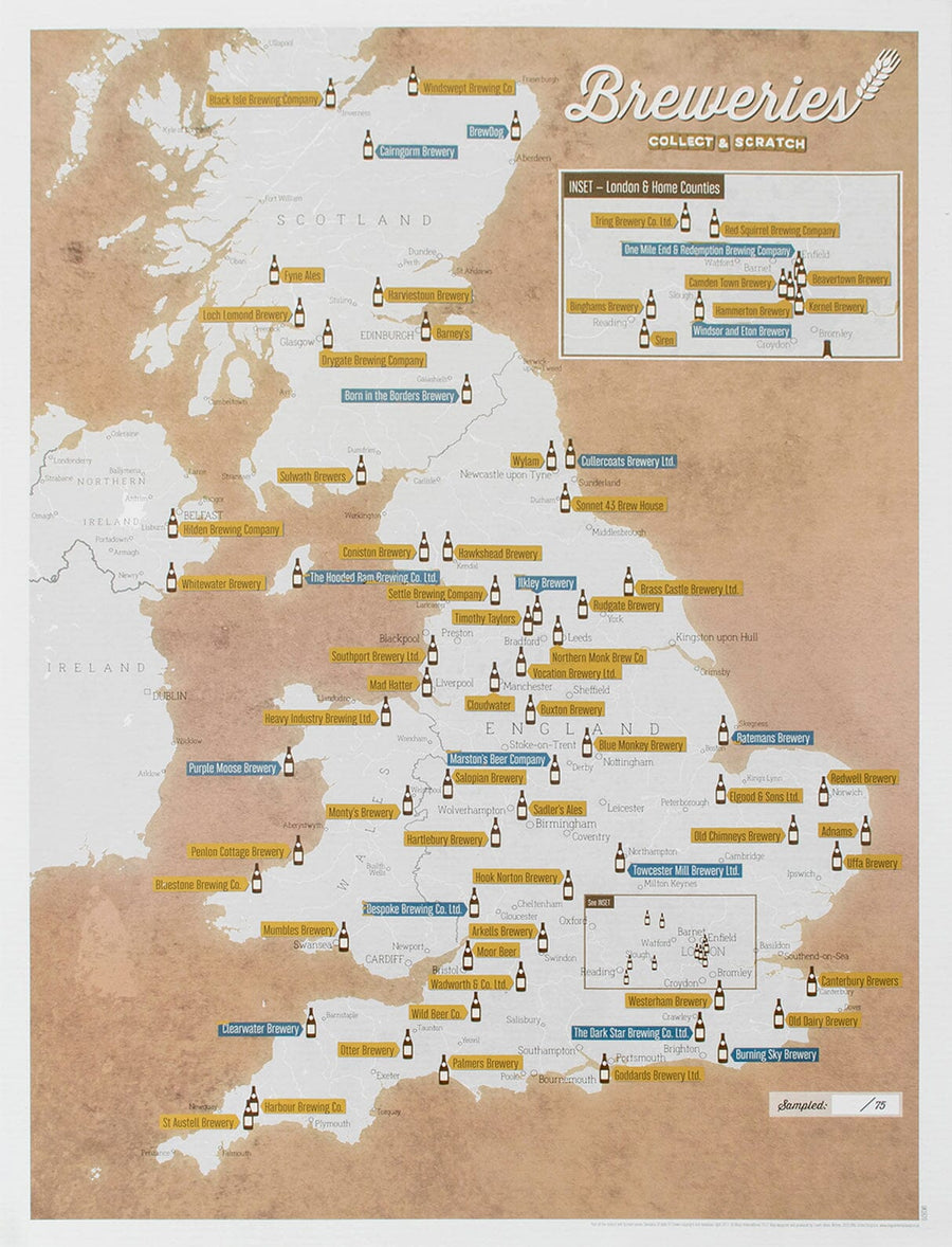 Carte murale à gratter (en anglais) - Les brasseries de Grande Bretagne - 30 x 42 cm | Maps International carte murale petit tube Maps International 