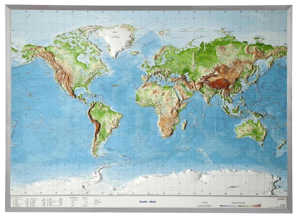 Carte Murale du monde Noire  Map Monde murale en relief - Planisphère