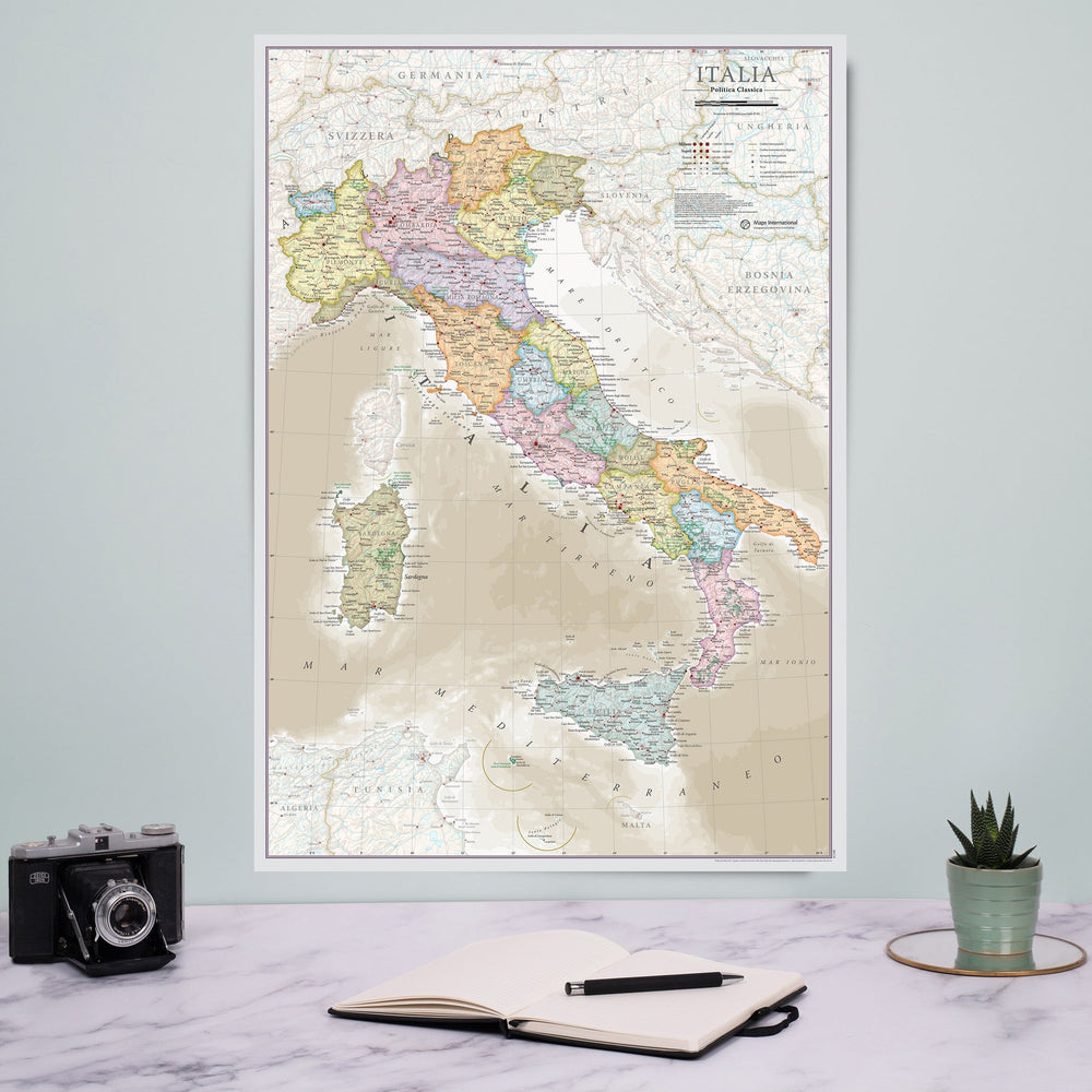 Carte murale - Italie administrative (en italien), style classique - 42 x 60 cm | Maps International carte murale petit tube Maps International 
