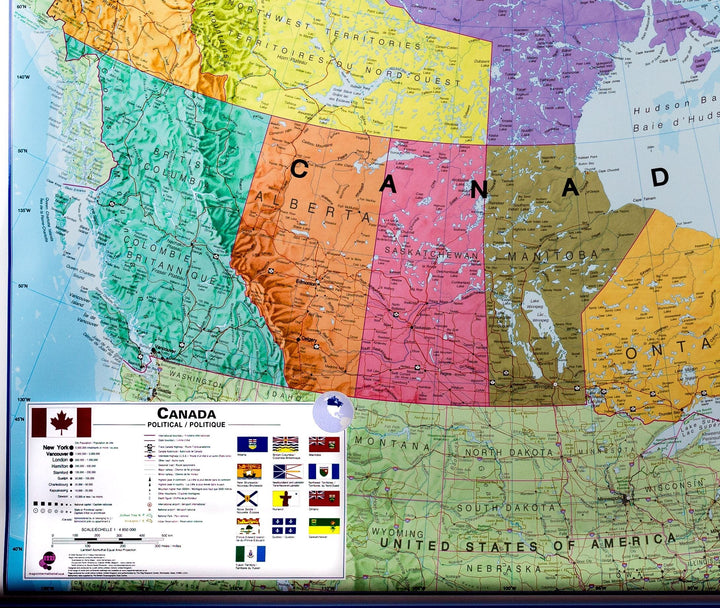 Carte murale plastifiée – Canada politique (légende en anglais) – 120 x 100 cm | Maps International - La Compagnie des Cartes