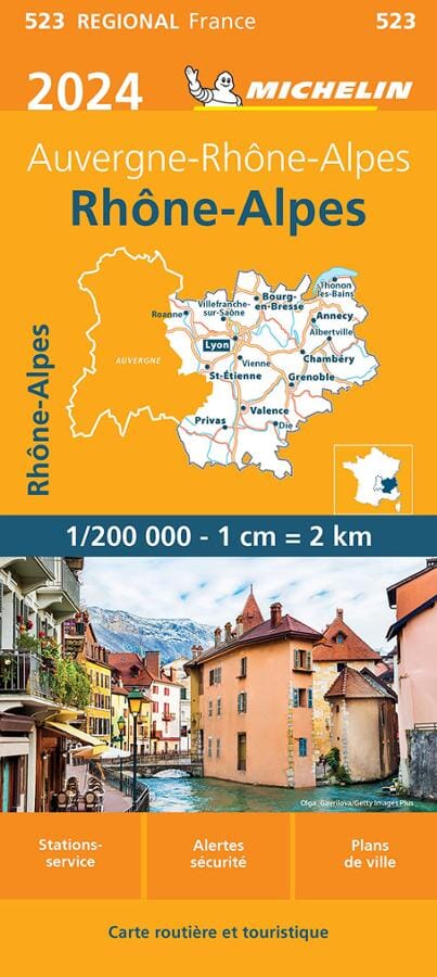 Carte régionale n° 523 - Auvergne-Rhône-Alpes : Rhône-Alpes 2024 | Michelin carte pliée Michelin 
