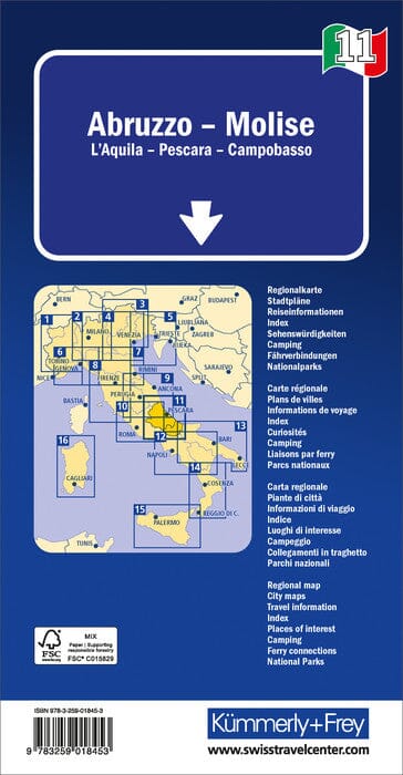 Carte routière - Abruzzes, Molise | Kümmerly & Frey carte pliée Kümmerly & Frey 