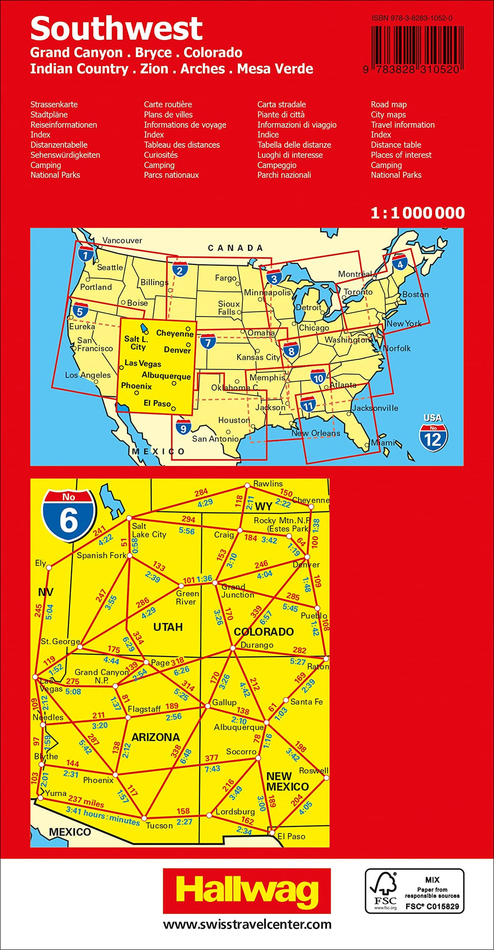 Carte routière n° 6 - USA Sud-Ouest (Sud des Rocheuses, Canyon Country) | Hallwag carte pliée Hallwag 