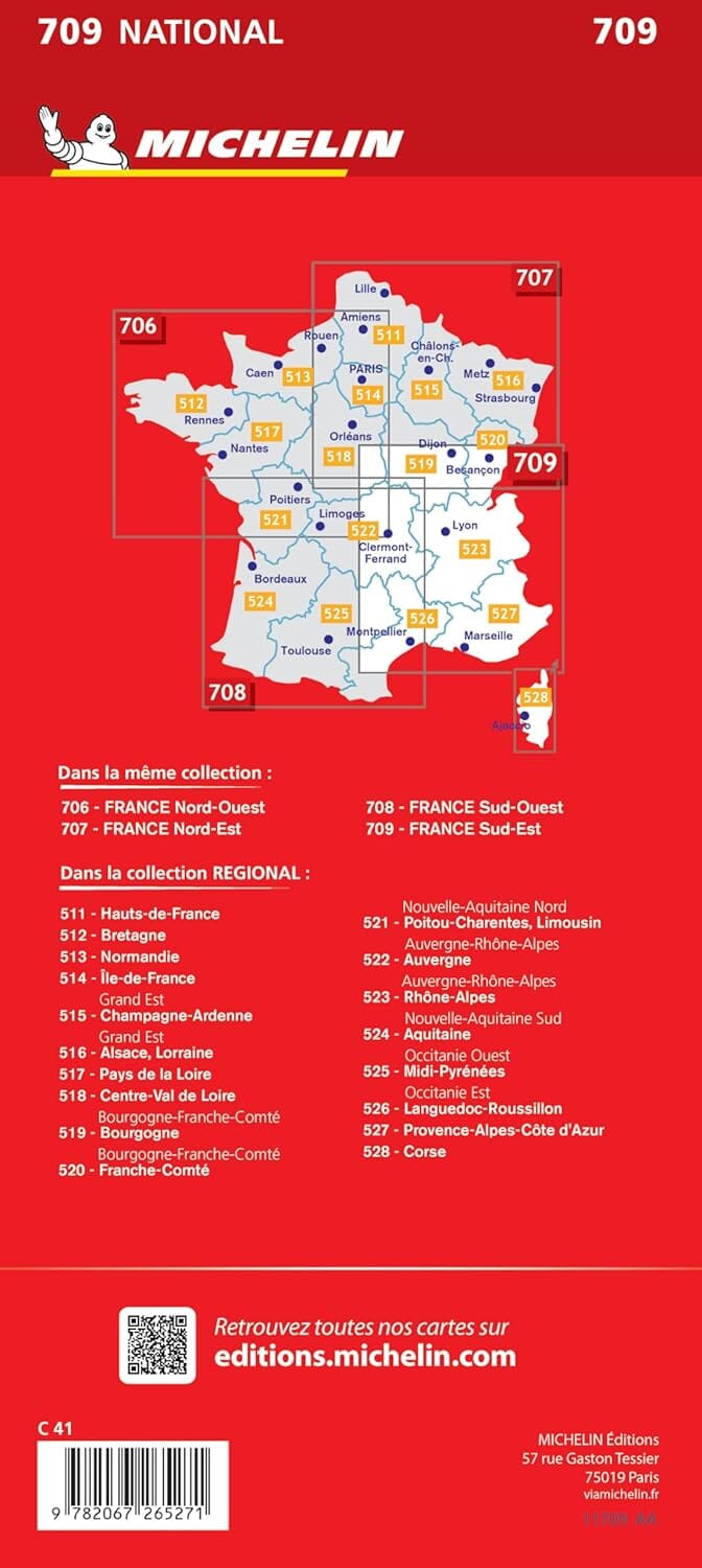 Carte routière n° 709 - 1/4 France - Sud-Est 2025 | Michelin carte pliée Michelin 