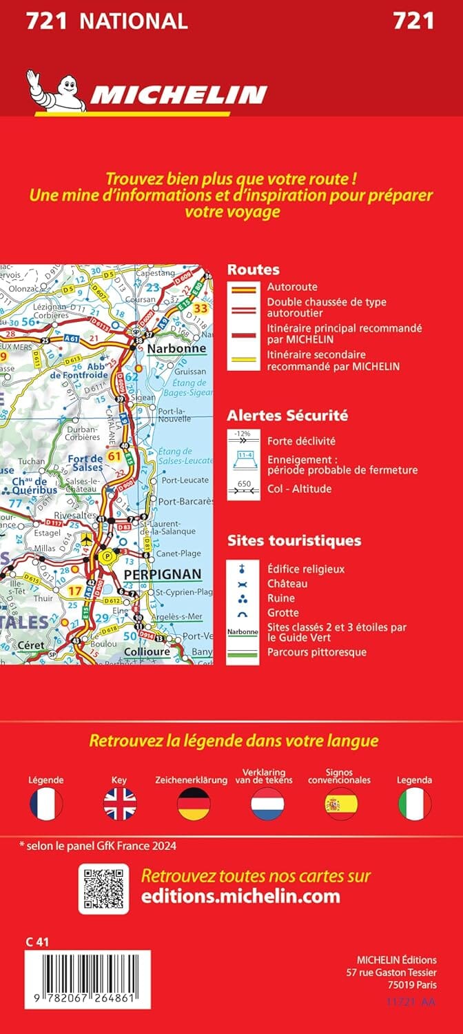 Carte routière n° 721 - France 2025 | Michelin carte pliée Michelin 