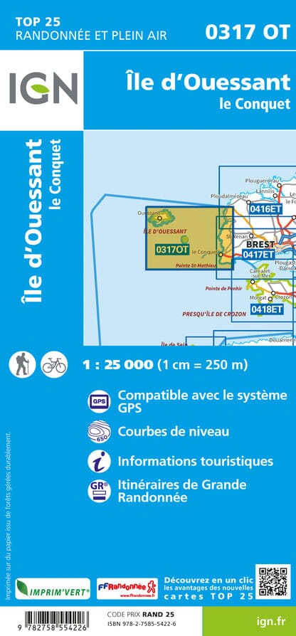 Carte TOP 25 n° 0317 OT - Ile d'Ouessant, Le Conquet | IGN carte pliée IGN 