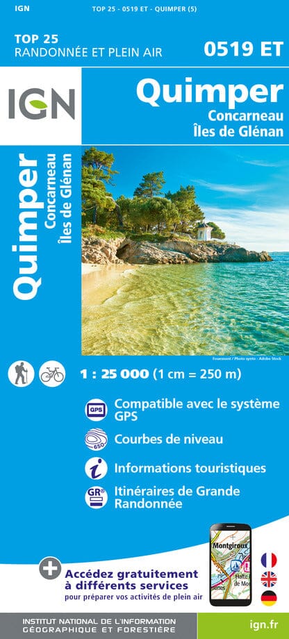 Carte TOP 25 n° 0519 ET - Quimper, Concarneau & îles de Glénan | IGN carte pliée IGN 