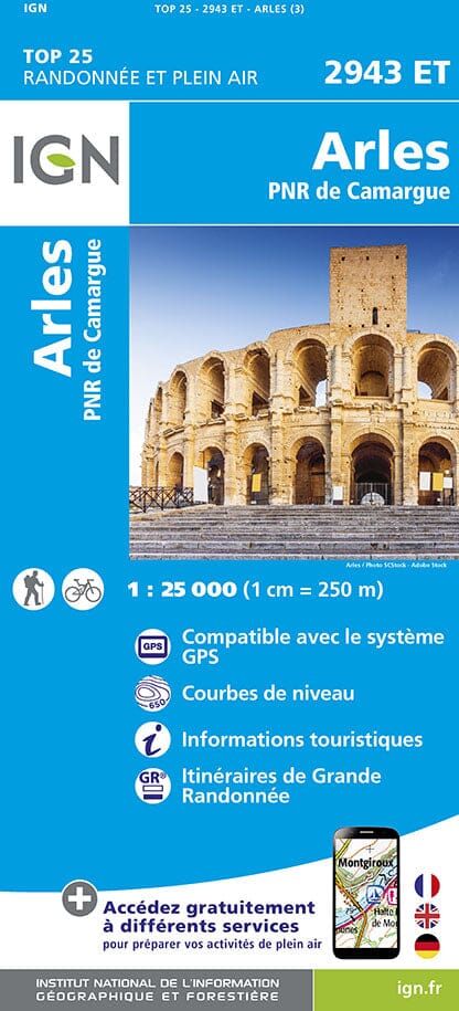 Carte TOP 25 n° 2943 ET - Arles & PNR de Camargue | IGN carte pliée IGN 