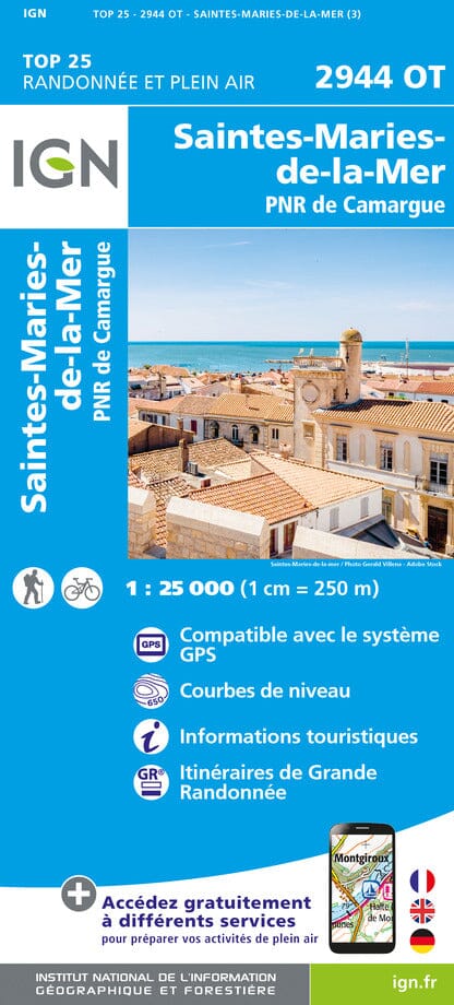 Carte TOP 25 n° 2944 OT - Saintes-Maries-de-la Mer, PNR de Camargue | IGN carte pliée IGN 