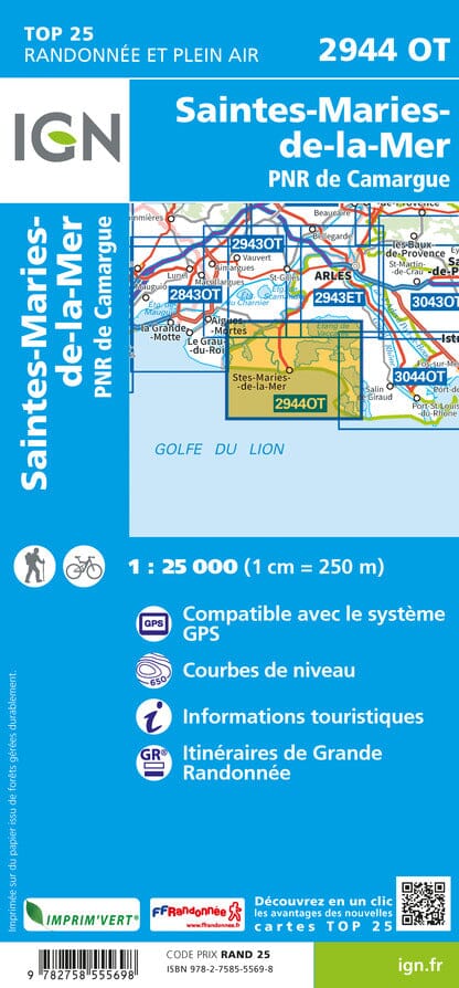 Carte TOP 25 n° 2944 OT - Saintes-Maries-de-la Mer, PNR de Camargue | IGN carte pliée IGN 