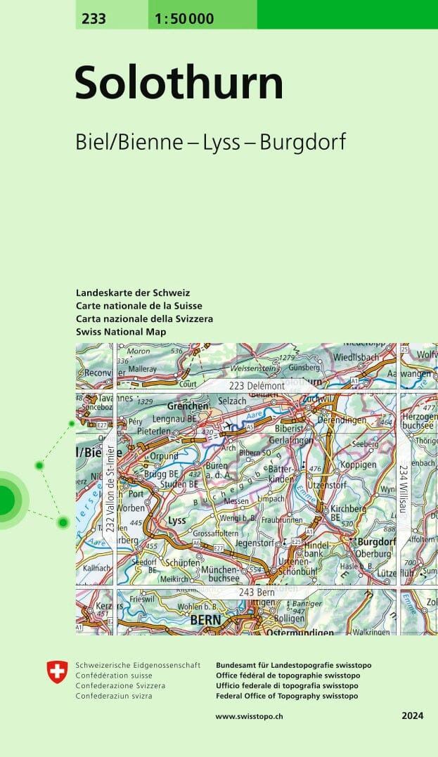 Carte topographique n° 233 - Solothurn (Suisse) | Swisstopo - 1/50 000 carte pliée Swisstopo 