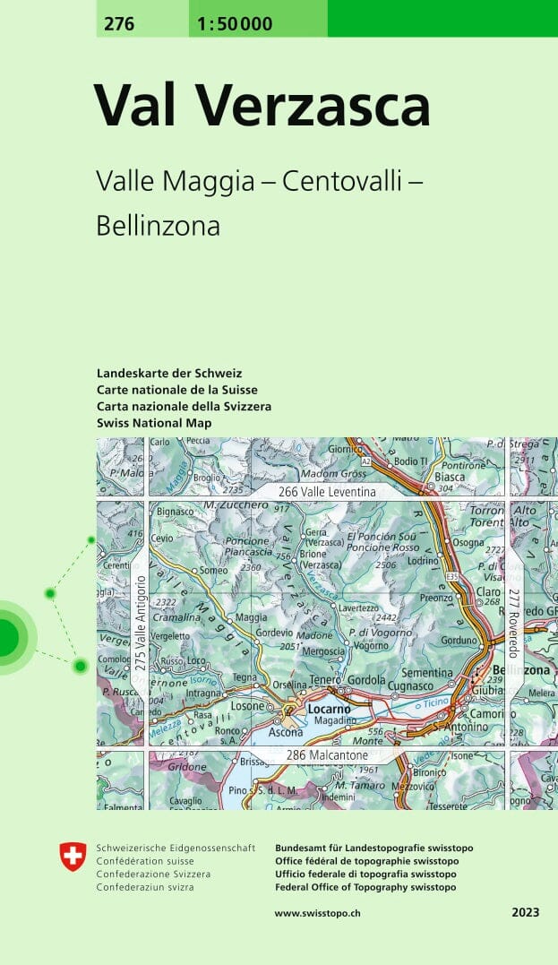 Carte topographique n° 276 - Val Verzasca (Suisse) | Swisstopo - 1/50 000 carte pliée Swisstopo 