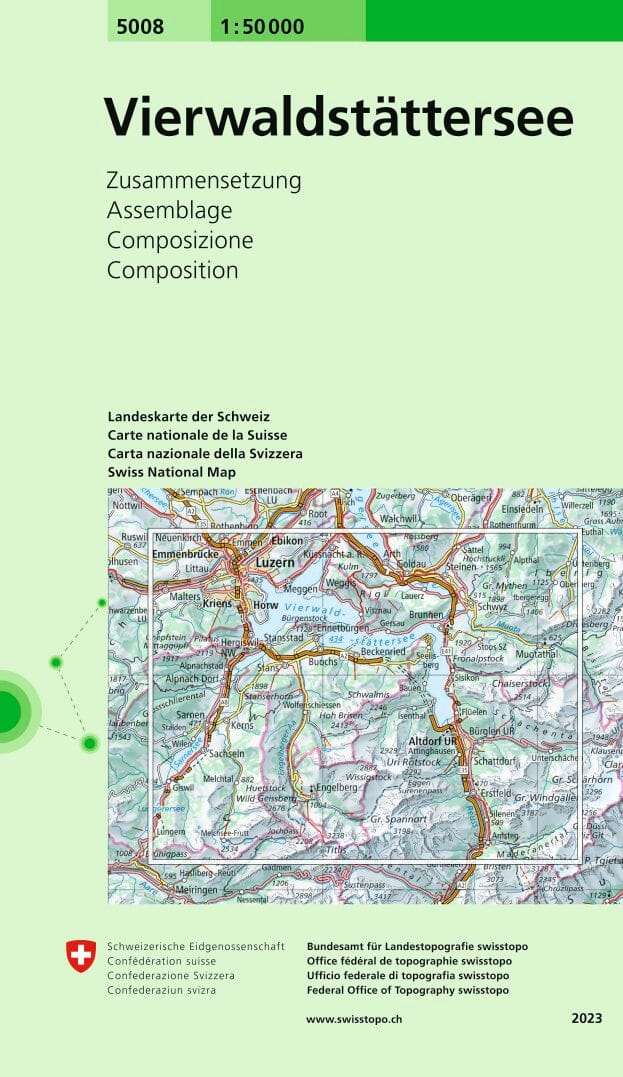 Carte topographique n° 5008 - Vierwaldstätter See (Suisse) | Swisstopo - 1/50 000 carte pliée Swisstopo 
