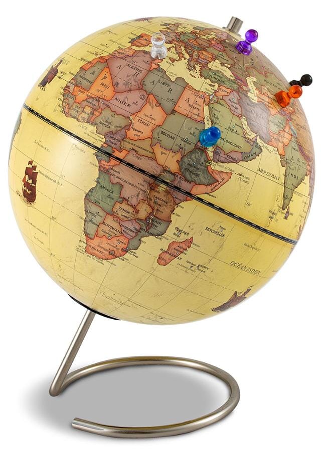 Globe magnétique de diamètre 23 cm, style antique (en français) + 6 magnets globe Cartotheque Egg 