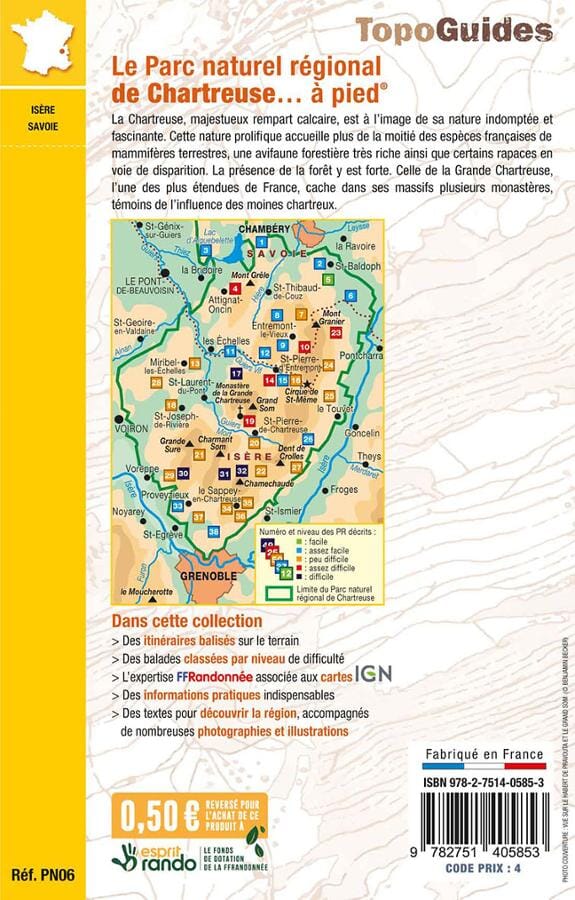 Topoguide de randonnée - Le Parc naturel régional de Chartreuse à pied | FFR guide de randonnée FFR - Fédération Française de Randonnée 