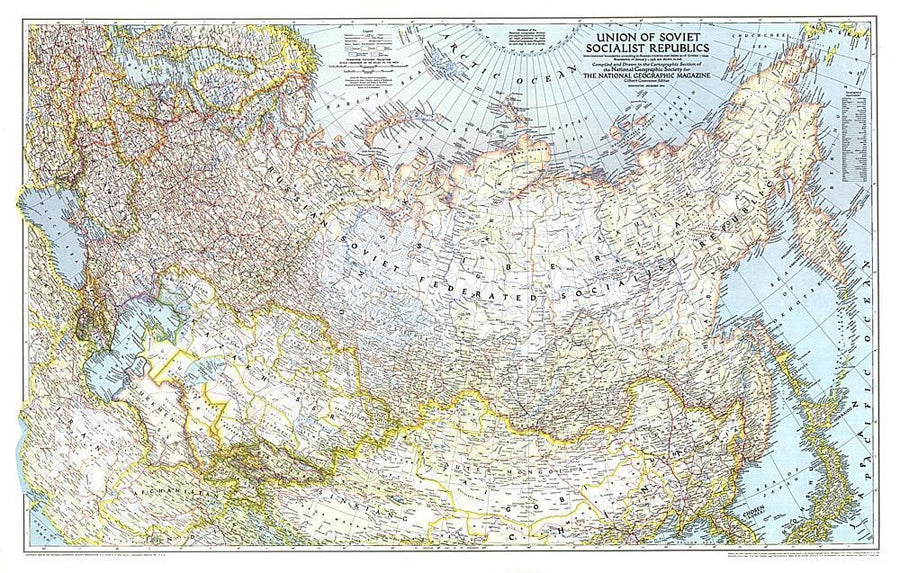 1944 Union of Soviet Socialist Republics 1938-1944 Map Wall Map 