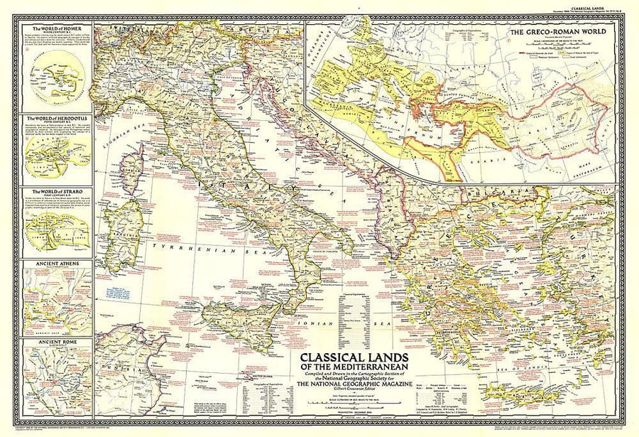 1949 Classical Lands of the Mediterranean Map Wall Map 