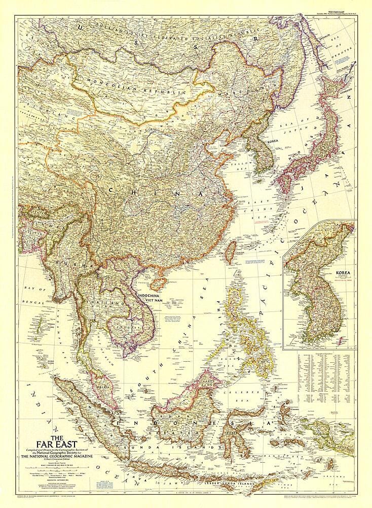 1952 The Far East Map Wall Map 