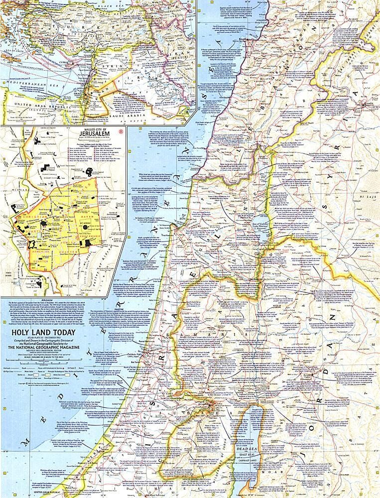 1963 Holy Land Today Map Wall Map 