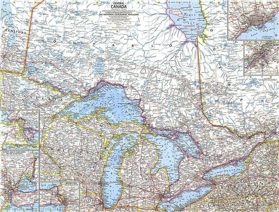 1963 Central Canada Wall Map 
