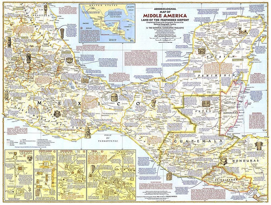 1968 Archeological Map of Middle America Wall Map 
