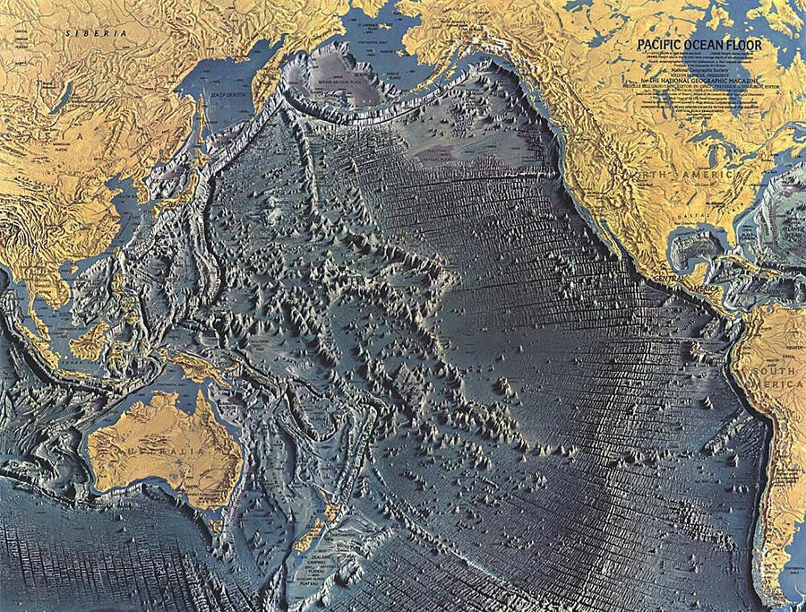 1969 Pacific Ocean Floor Map Wall Map 