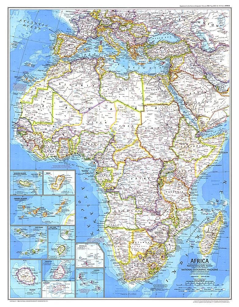 1980 Africa Map Wall Map 