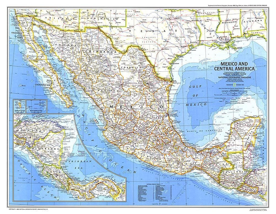 1980 Mexico and Central America Map Wall Map 