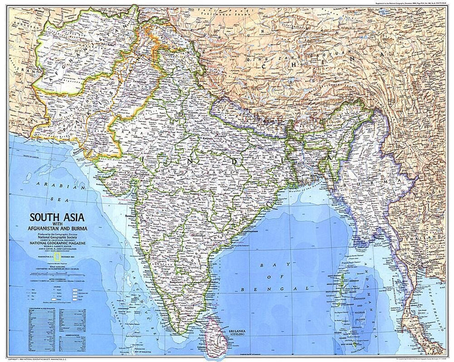 1984 South Asia With Afghanistan and Burma Map Wall Map 