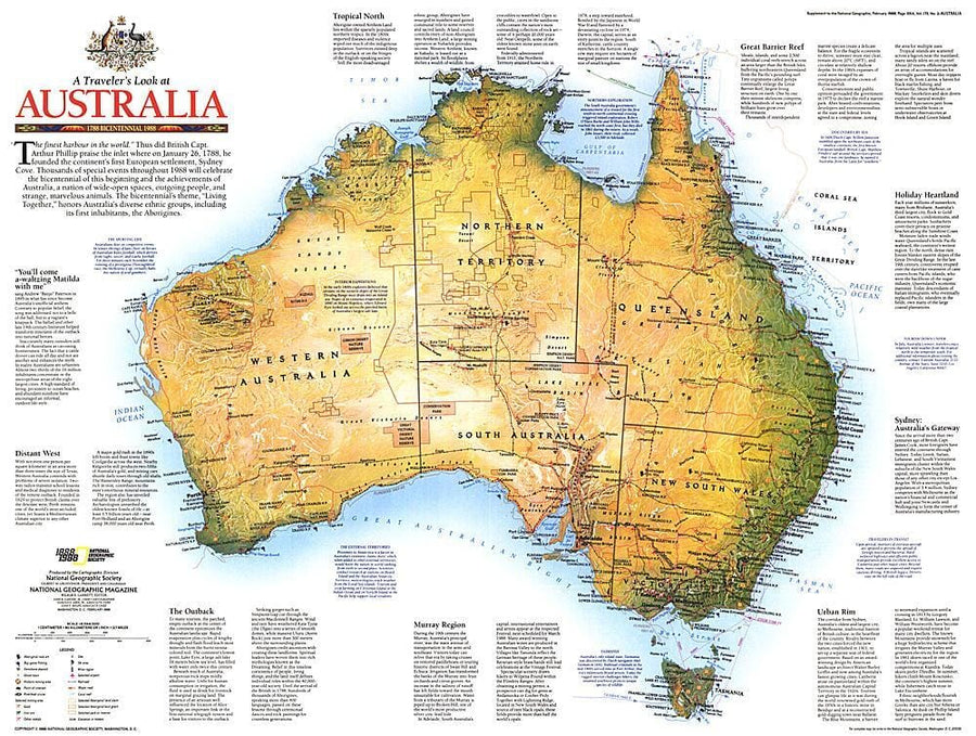 1988 Travelers Look At Australia Map Wall Map 