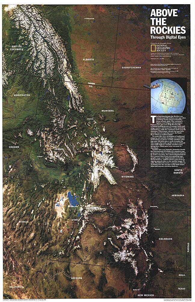 1995 Above the Rockies Map Wall Map 