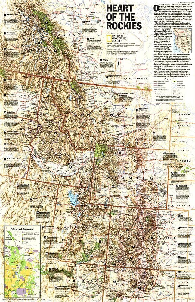 1995 Heart of the Rockies Map Wall Map 
