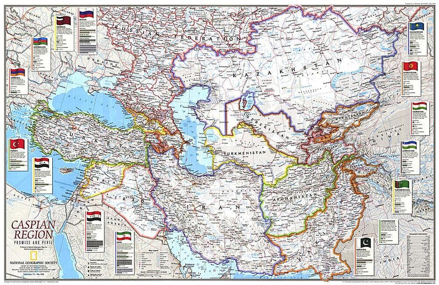 1999 Caspian Region, Promise and Peril Wall Map 