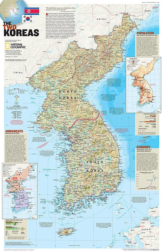 2003 The Two Koreas Wall Map 