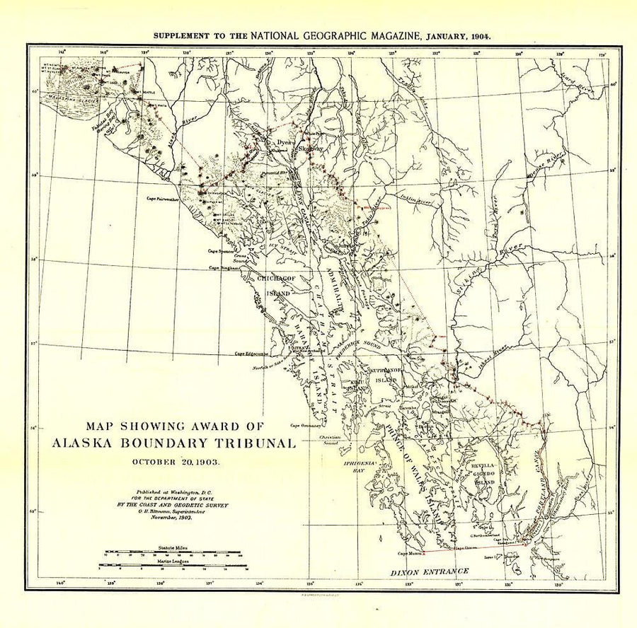 1904 Map Showing Award of Alaska Boundary Tribunal of 1896 Wall Map 